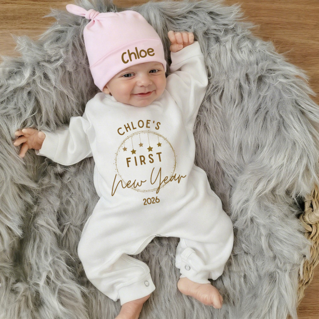 Personalized Baby 1st New Year Romper and Hat Set | CWBaby342