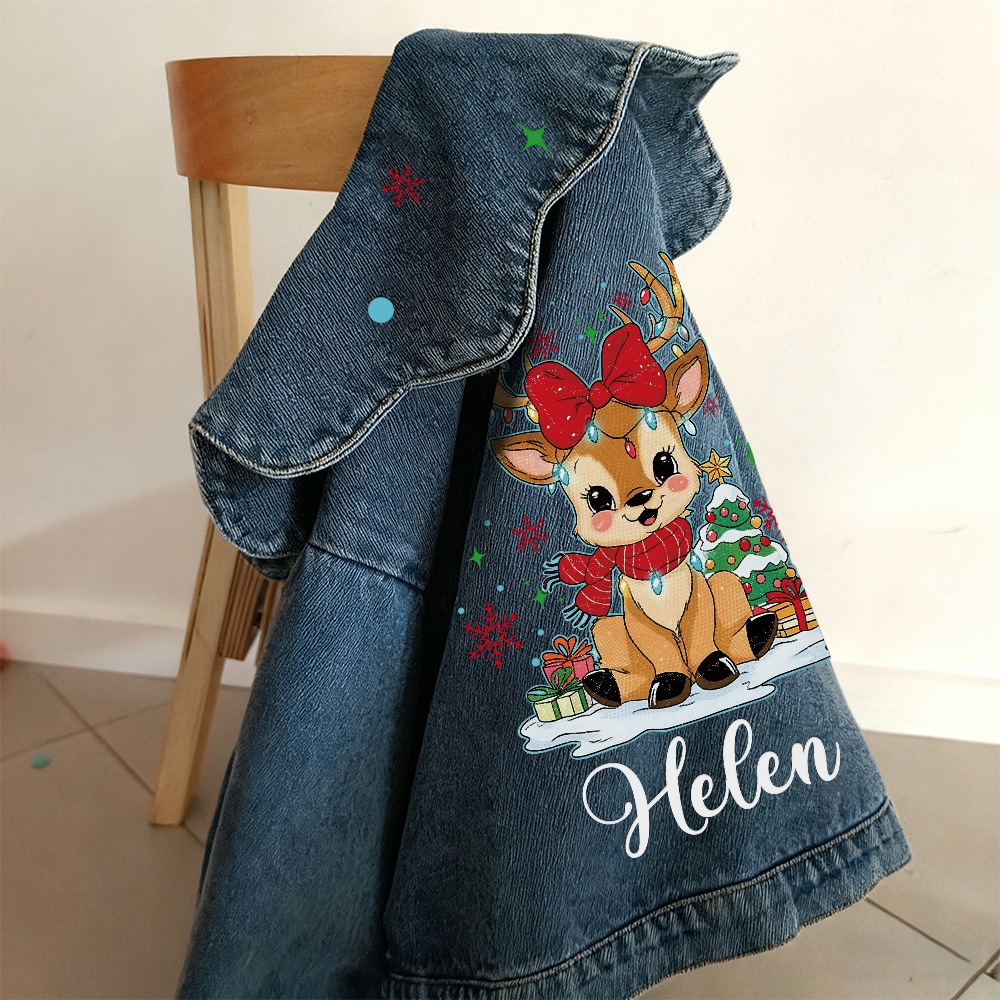 Personalized Christmas Lovely Bubble Sleeves Denim Jacket | CWBaby347