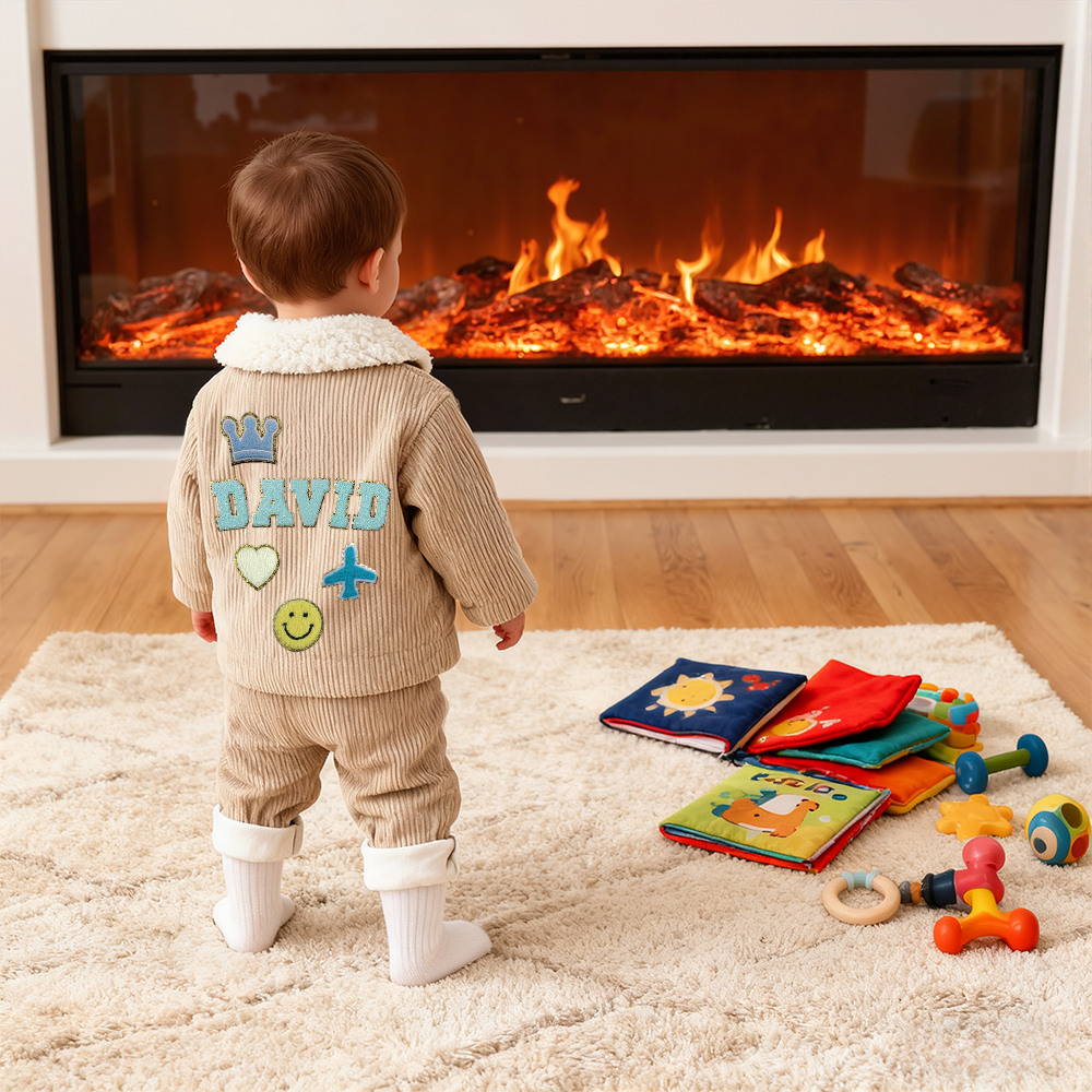 Personalized Chenille Patch Baby Corduroy Sherpa Jacket | CWBaby346
