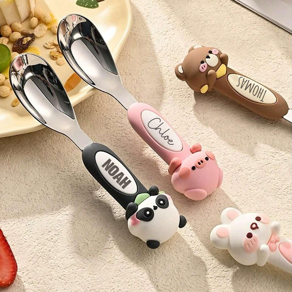 Personalised Baby Stainless Steel Animal Cartoon Feeding Spoon | CWBaby354