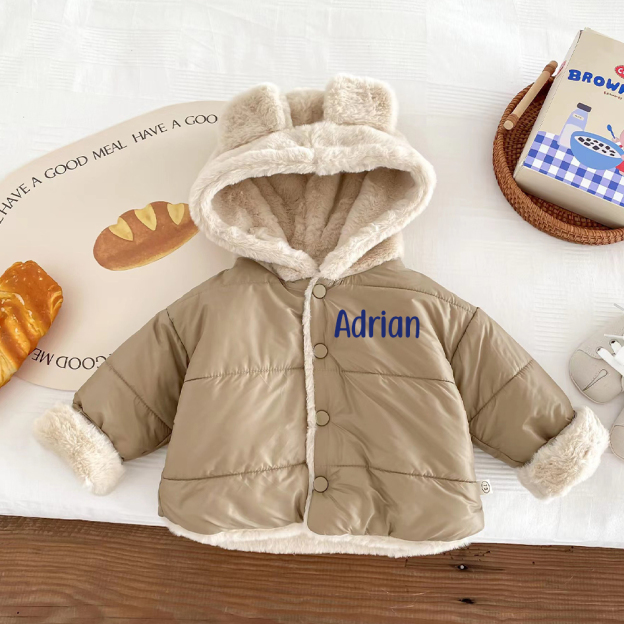 Personalized Toddler Lovely Bear Winter Warm Plush Hooded Jacket | CWBaby360