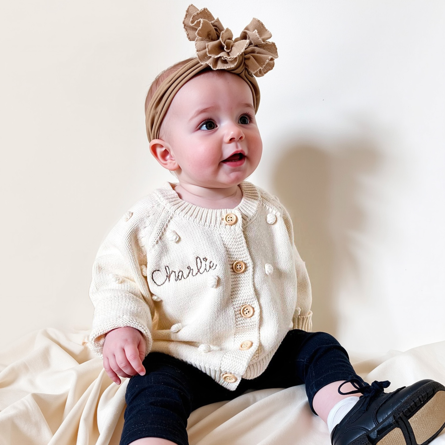Personalized Embroidered Puff Knitted Cardigan Sweater | CWBaby361