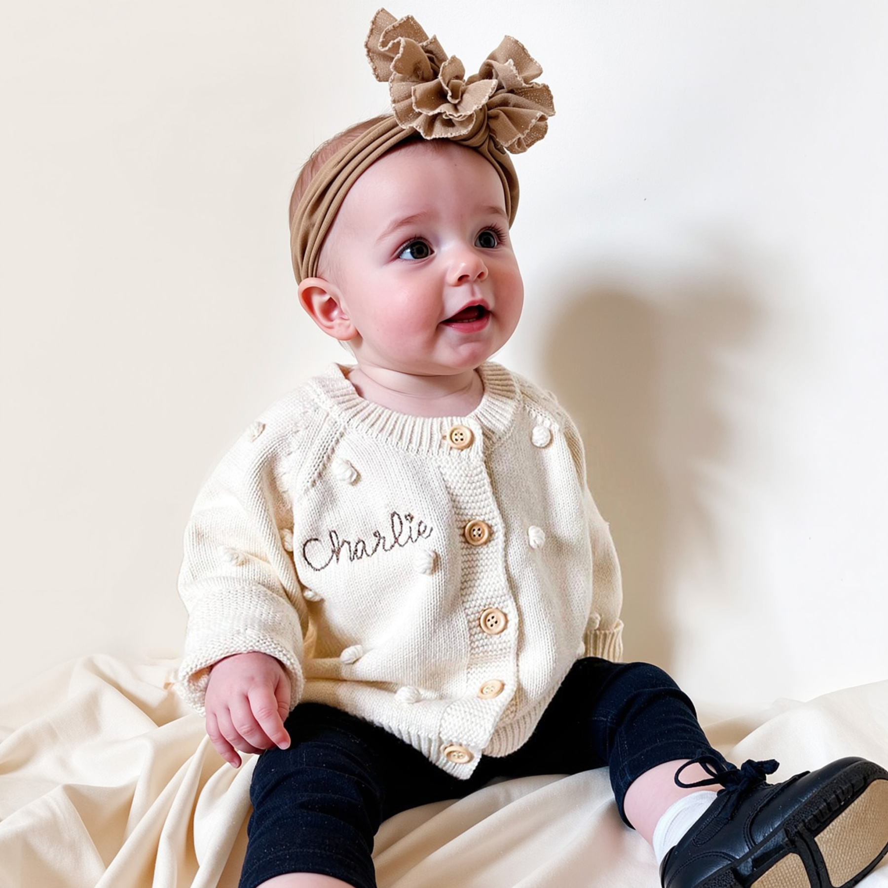 Personalized Embroidered Puff Knitted Cardigan Sweater | CWBaby361