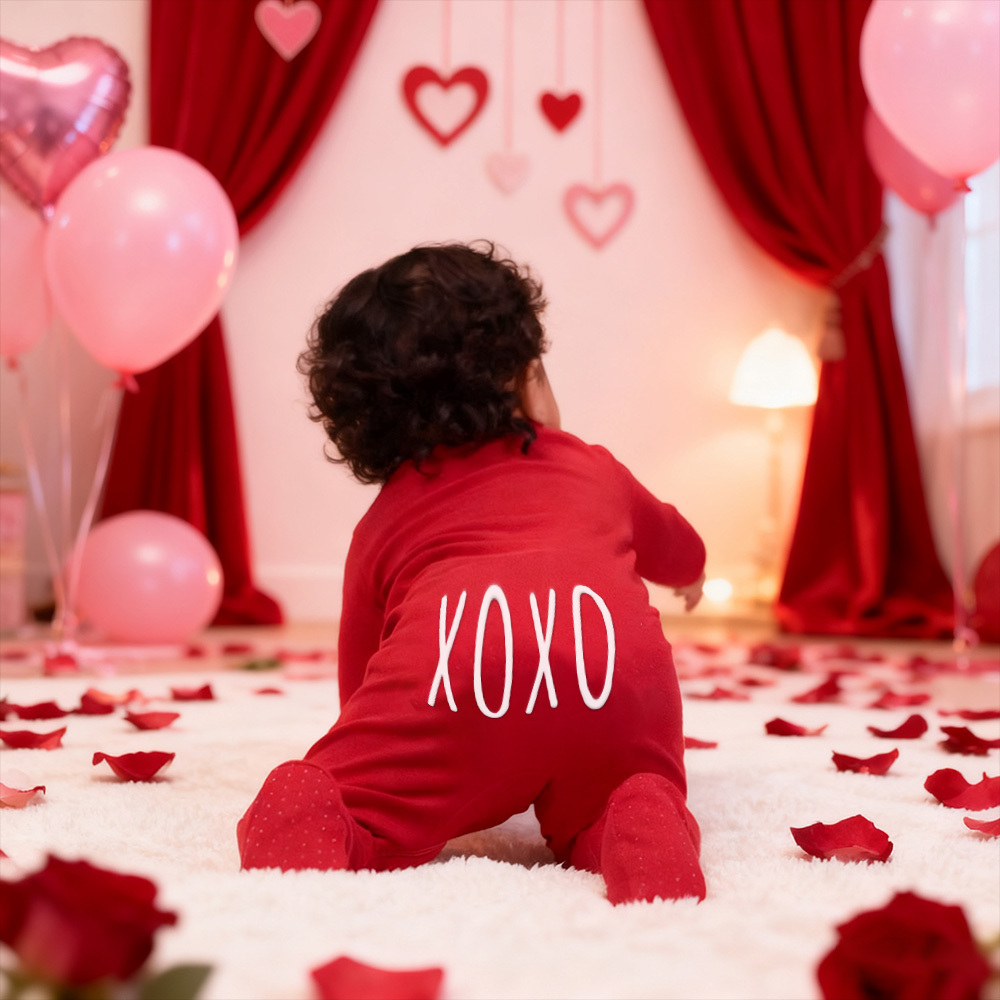 Personalized Baby First Valentines Cozy Soft Long Sleeve Romper | CWBaby363