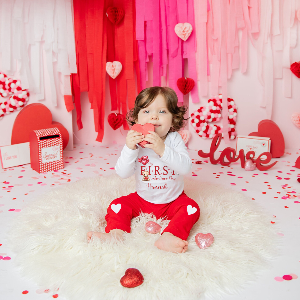 Personalized Baby 1st Valentines Day Outfit Set | CWBaby372
