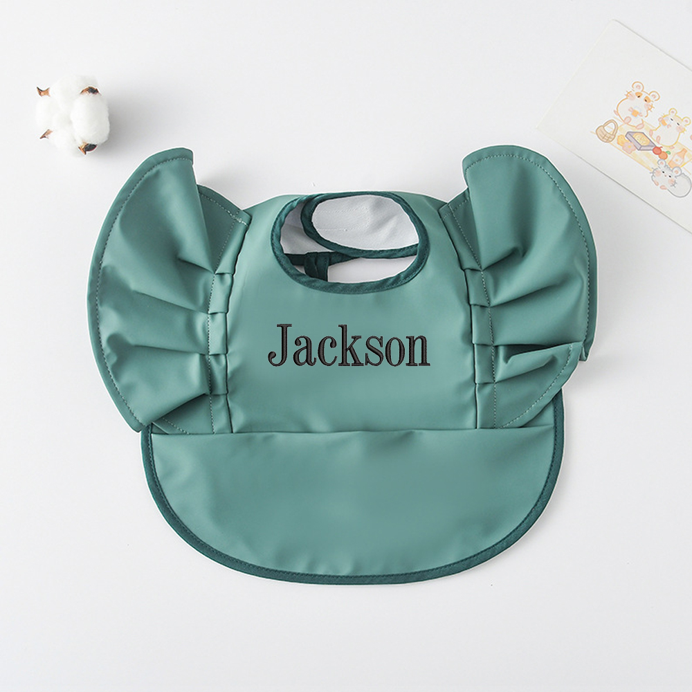 Personalised Embroidery Baby Ruffle Waterproof Color Bib  | CWBaby62