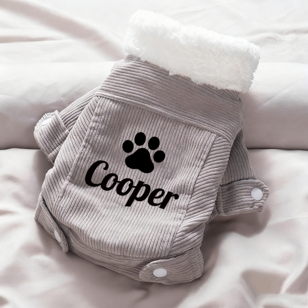 Personalized Pet Winter Warm Corduroy Sherpa Jacket | BKPet290