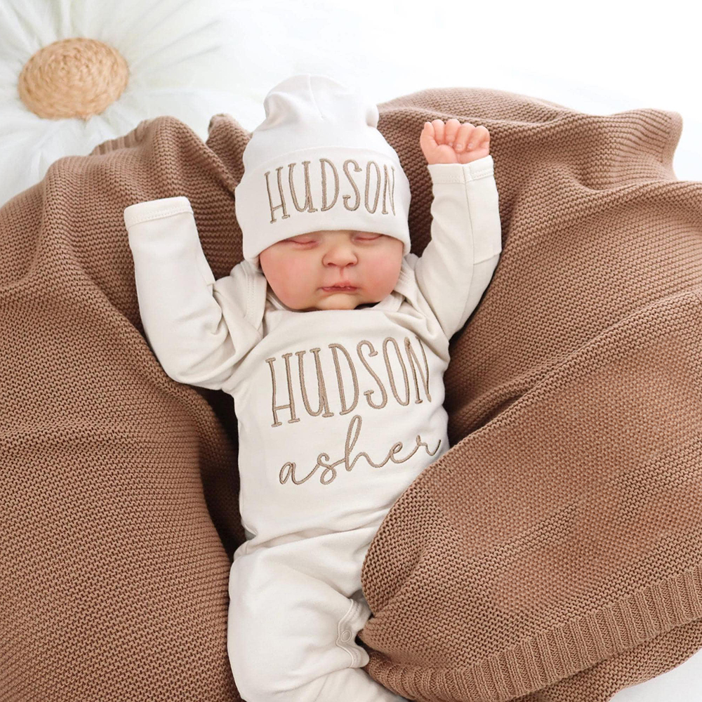 Personalized Embroidery Baby Coming Home Romper and Hat Set | CWBaby379