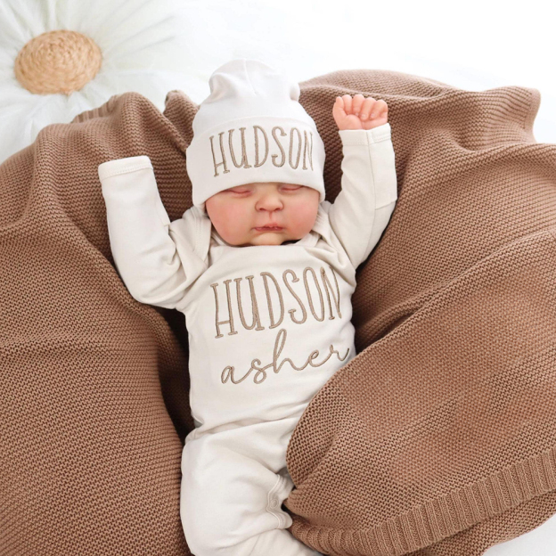 Personalized Embroidery Baby Coming Home Romper and Hat Set | CWBaby379