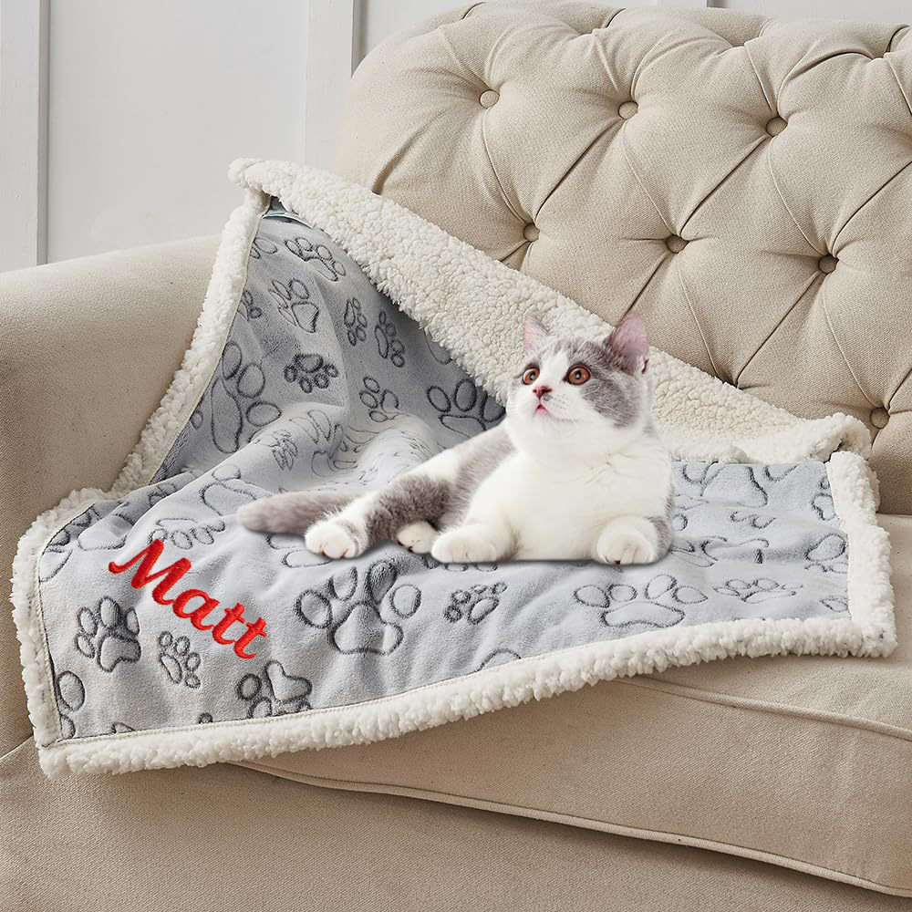Personalized Embroidered Pet Winter Warm Sherpa Blanket | BKPet297