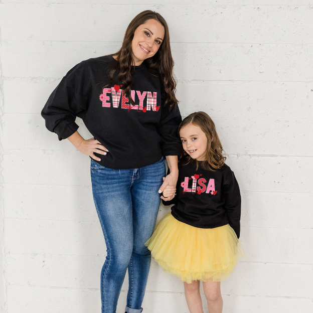 Personalized Valentine's Matching Sweatshirt For Girl & Mommy | ValGift02