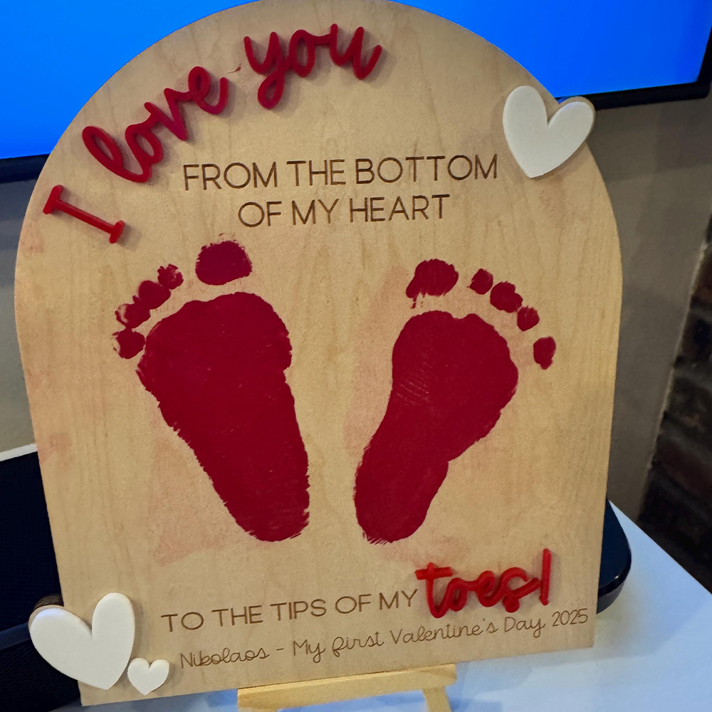 Personalized Baby First Valentine's Day Footprint Sign Keepsake | ValGift06