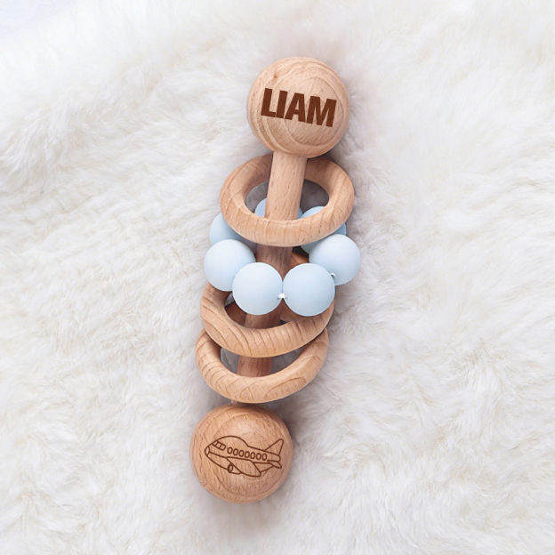 Personalized Baby Sensory Wooden Rattle Toys | CWToy171