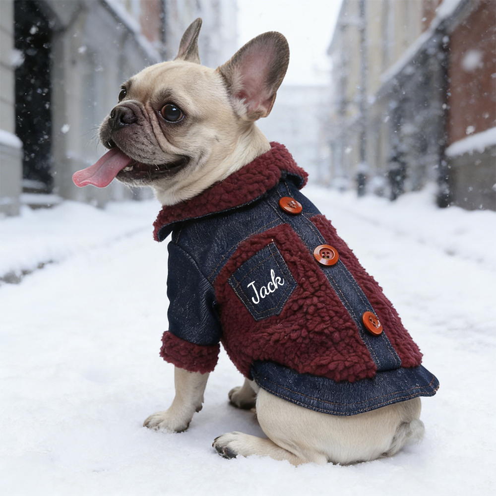 Personalized Pet Winter Warm Sherpa Denim Jacket | BKPet344