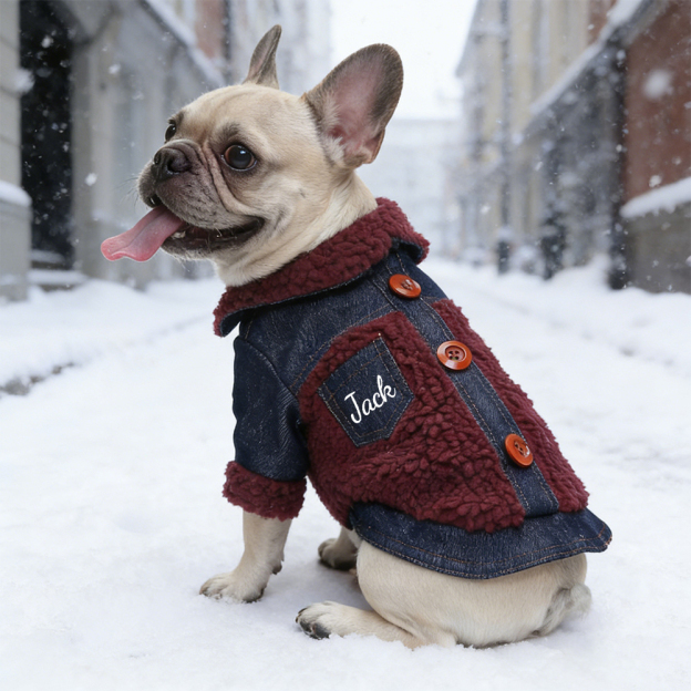 Personalized Pet Winter Warm Sherpa Denim Jacket | BKPet344