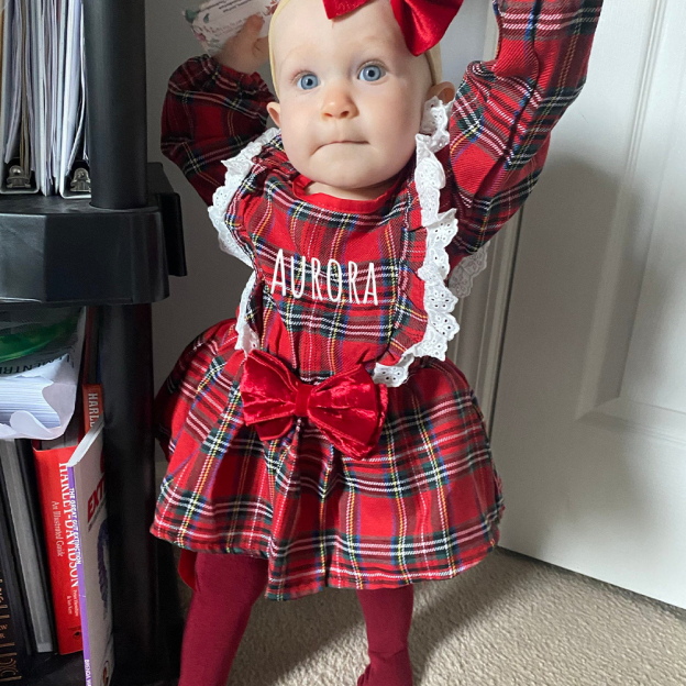 Personalized Christmas Baby Girl Lovely Plaid Romper | MCGift365