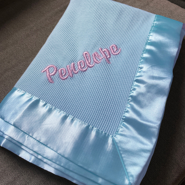 Personalized Embroidered Soft Satin Trim Waffle Baby Blanket | CWBaby397