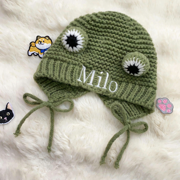 Personalized Embroidered Pet Winter Crochet Frog Beanie | BKPet387