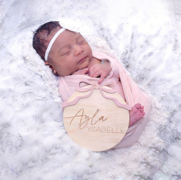 Personalized Wooden Baby Girl Birth Announcement Plate | CWBaby431