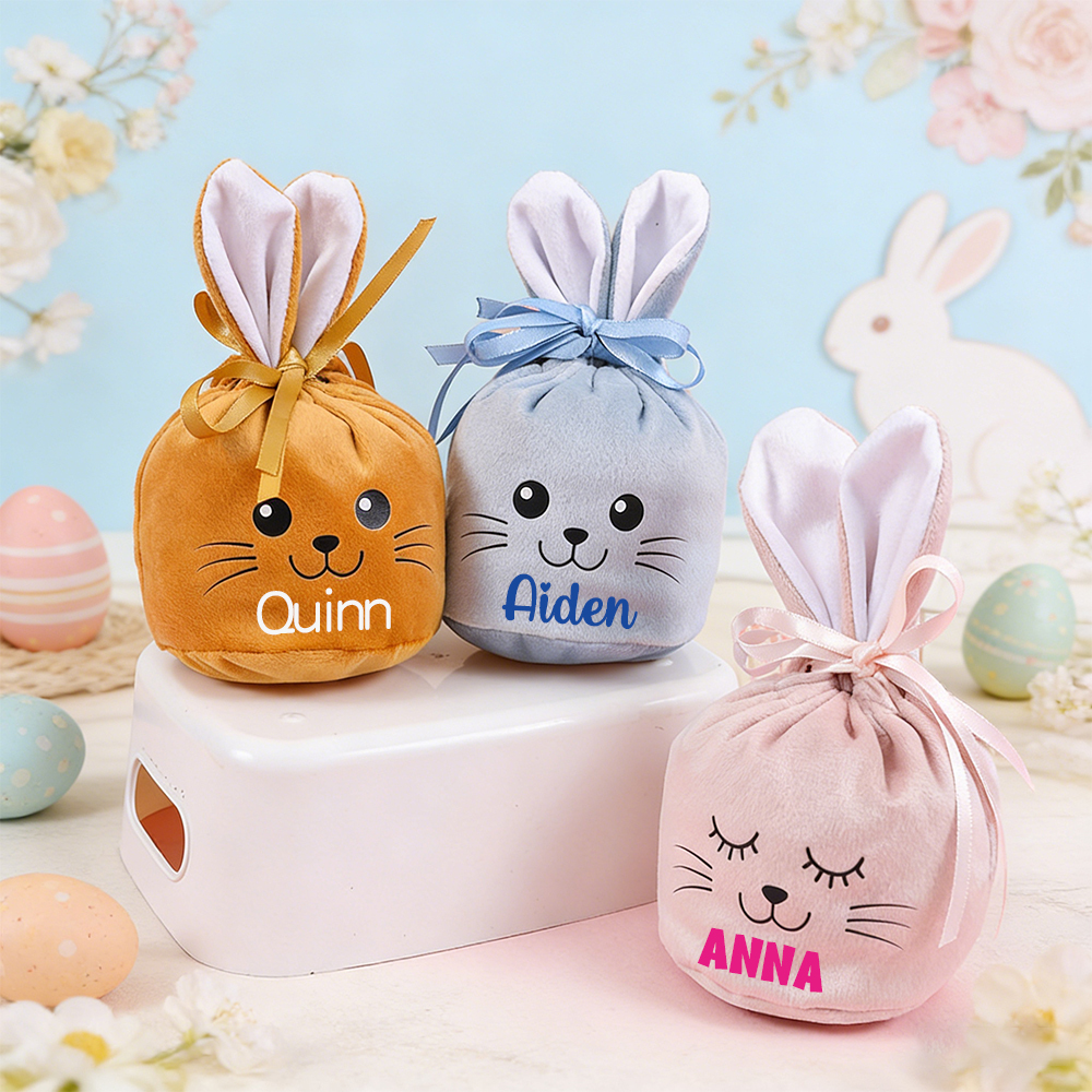 Personalized Easter Smiley Bunny Velvet Basket | CWEaster92