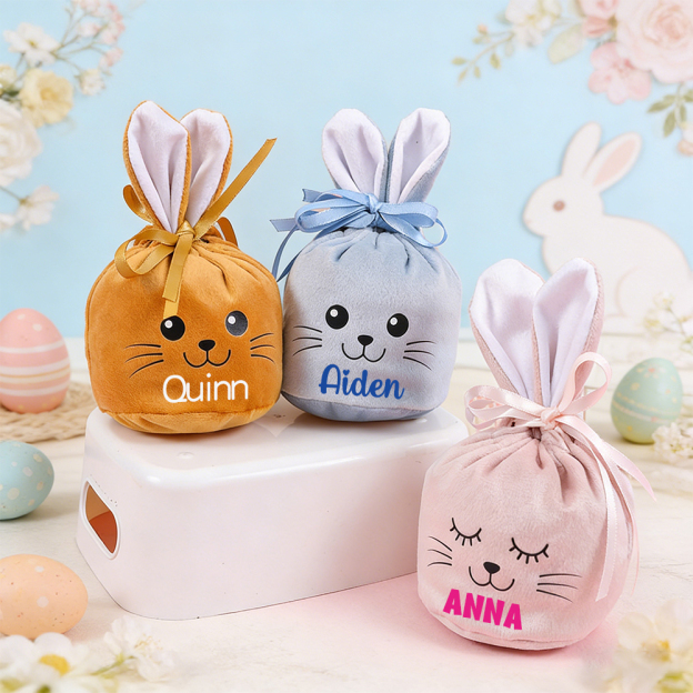 Personalized Easter Smiley Bunny Velvet Basket | CWEaster92