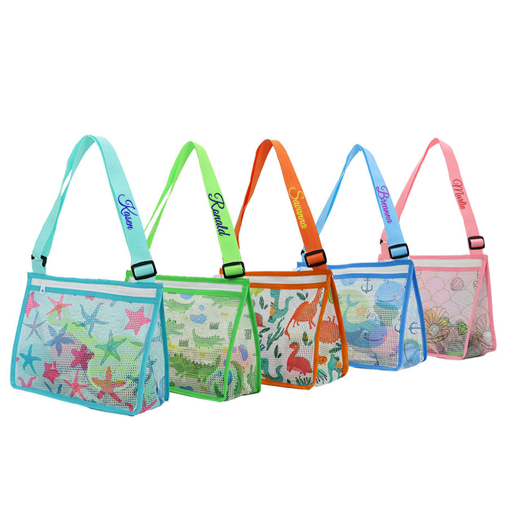 Personalized Embroidery Seashell Zipper Mesh Beach Bag | CWBeach112