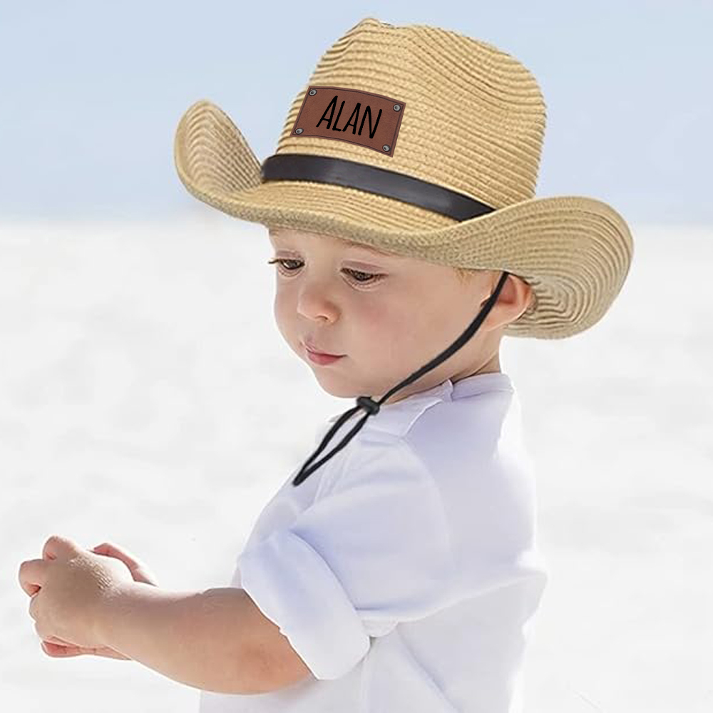 Personalized Leather Patch Cowboy Straw Hat | CWBeach106