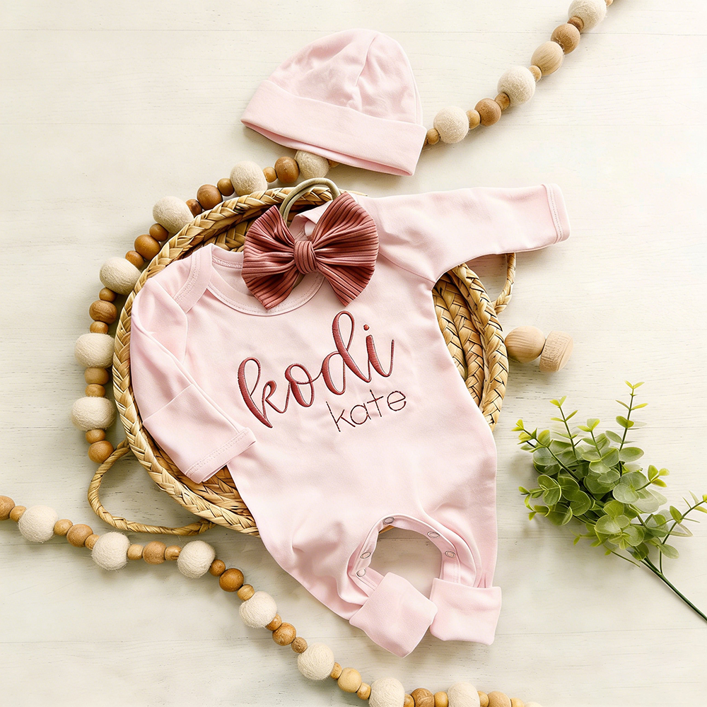 Personalized Embroidery Baby Girl Coming Home Outfit Set | CWBaby461