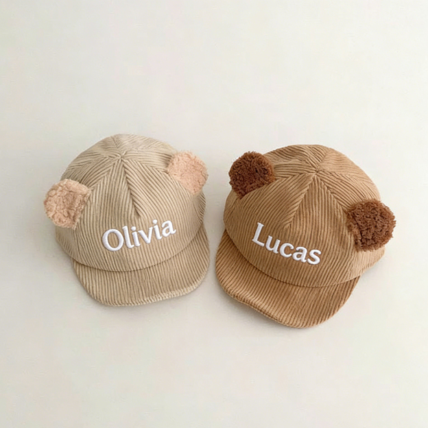 Personalized Embroidered Corduroy Bear Ears Baby Baseball Cap | HSKid84