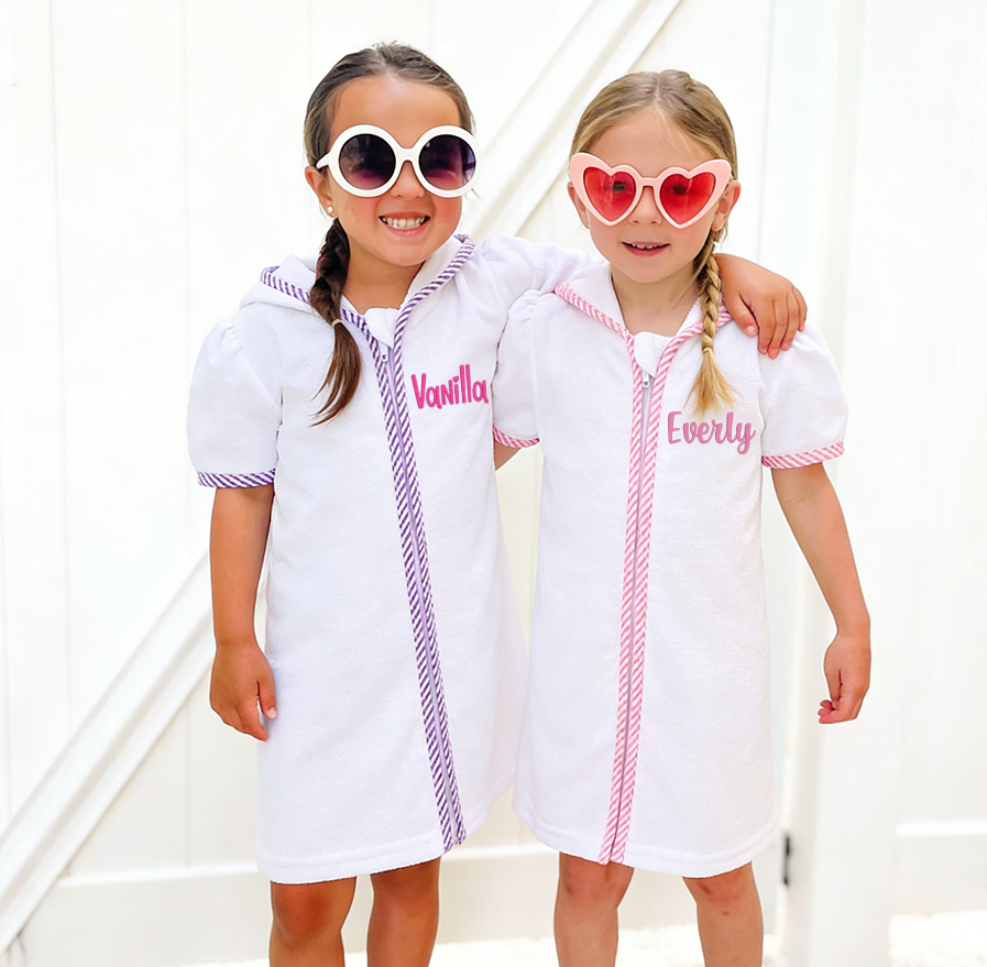 Personalized Kid Swim Cover up Hooded Robe Zippered Bath Towel | CWBaby465