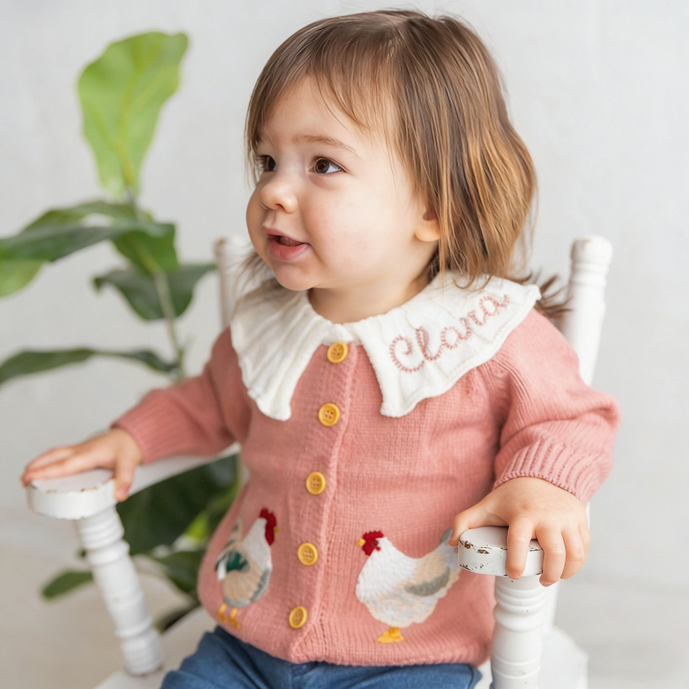 Personalized Embroidered Chicken Cardigan Sweater | CWBaby467
