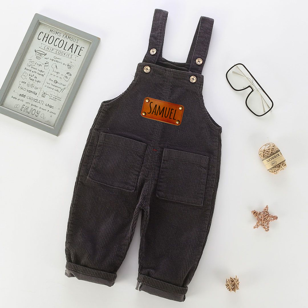 Personalized Leather Patch Corduroy Baby Suspenders Overalls | CWBaby468