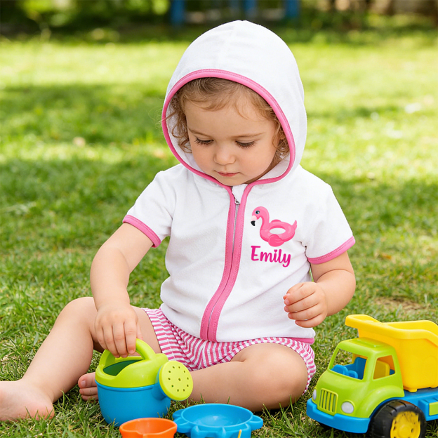 Personalized Kid Swim Cover up Hooded Robe Zippered Outfit | CWBaby45901