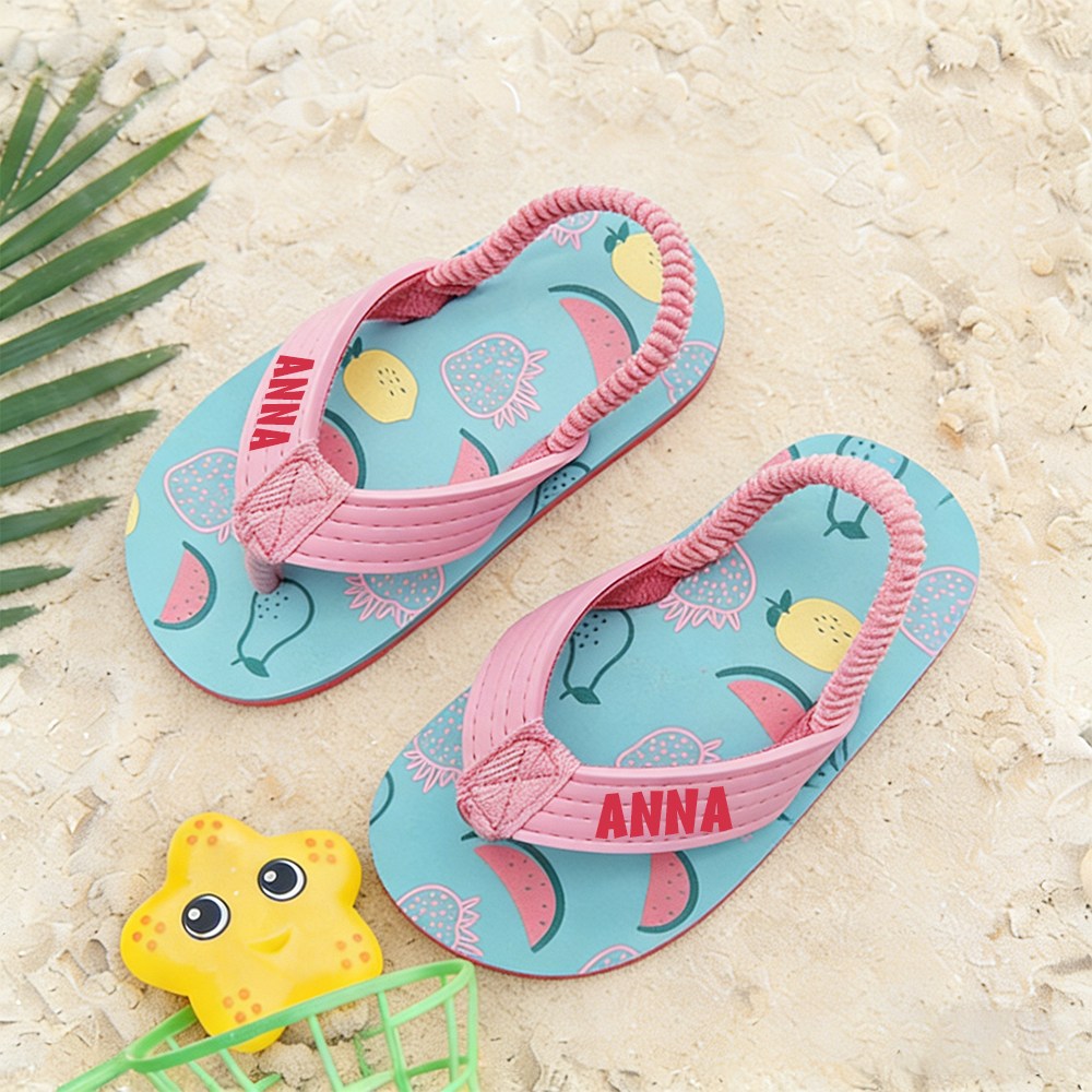 Personalized Kid summer Beach Flip Flops with Elastic Heel Strap | CWBaby474