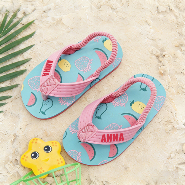 Personalized Kid summer Beach Flip Flops with Elastic Heel Strap | CWBaby474