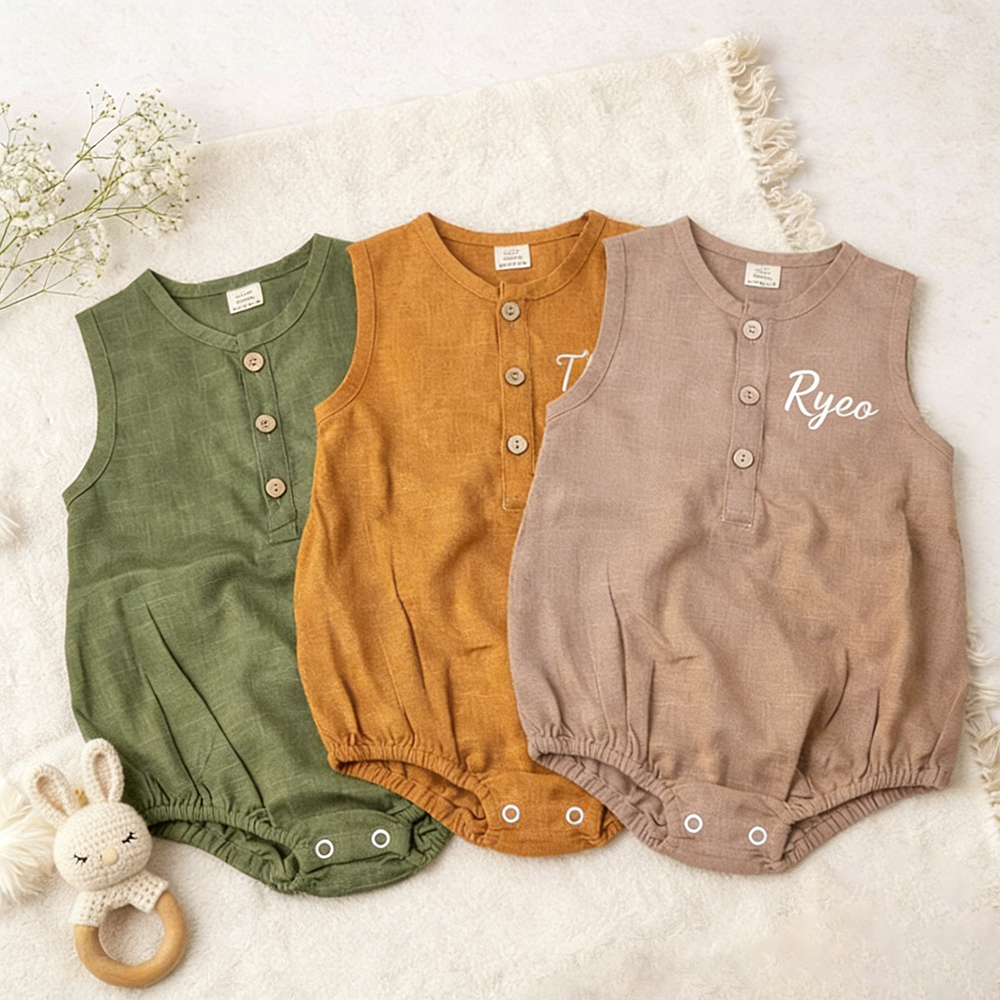Personalized Baby Organic Linen Soft Romper | CWBaby477