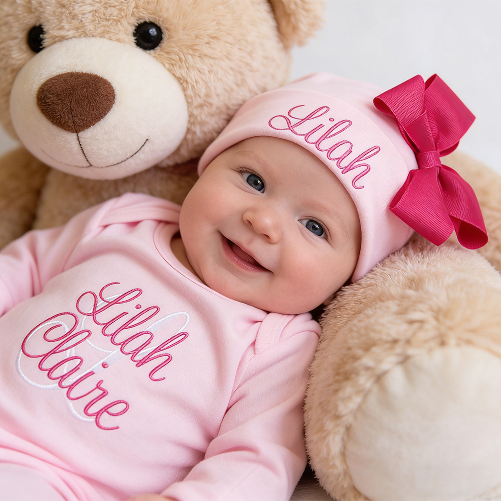 Personalized Embroidery Baby Girl Coming Home Romper and Hat Set | CWBaby479