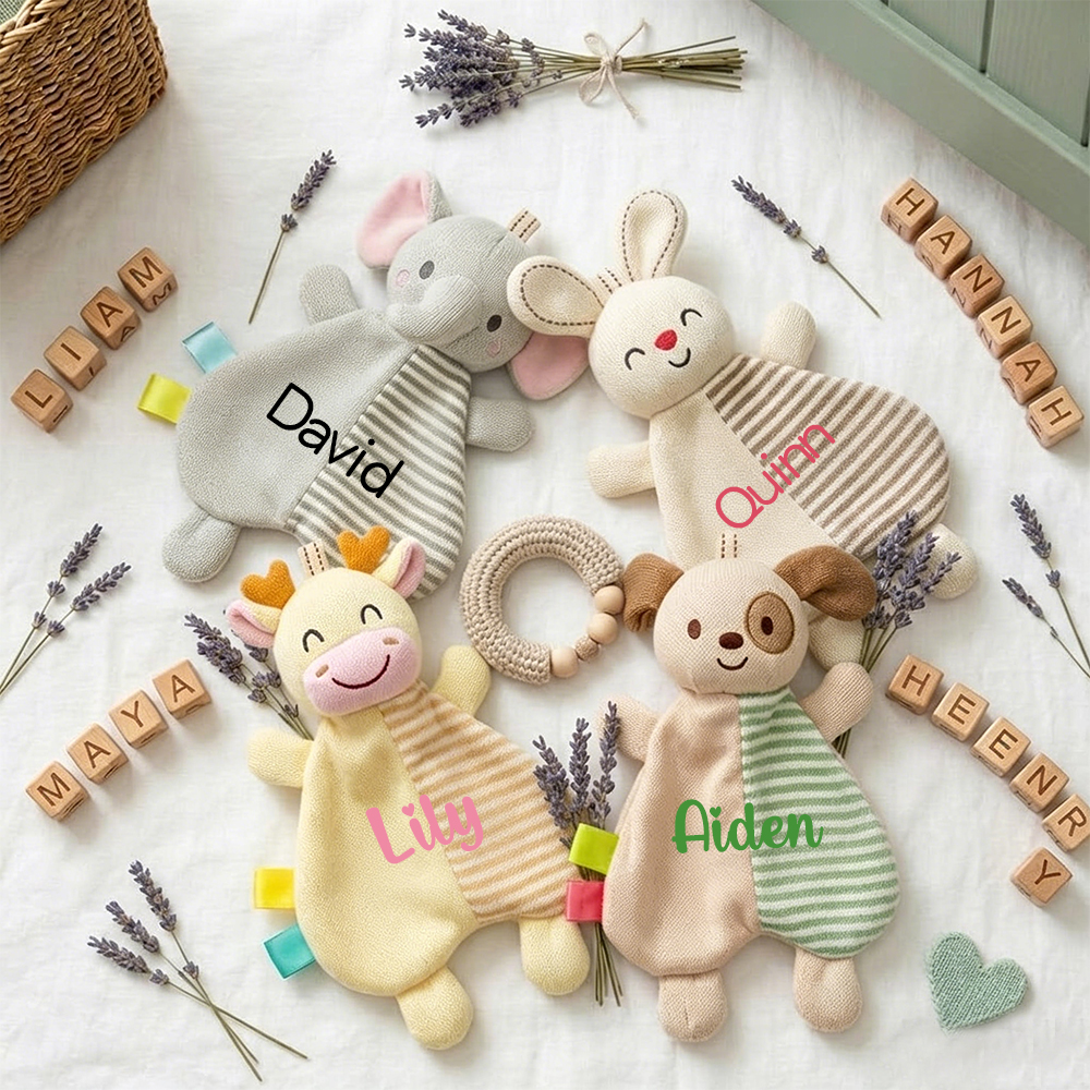 Personalized Baby Animal Bed Hanging Stripe Cuddle Toy | CWToy187