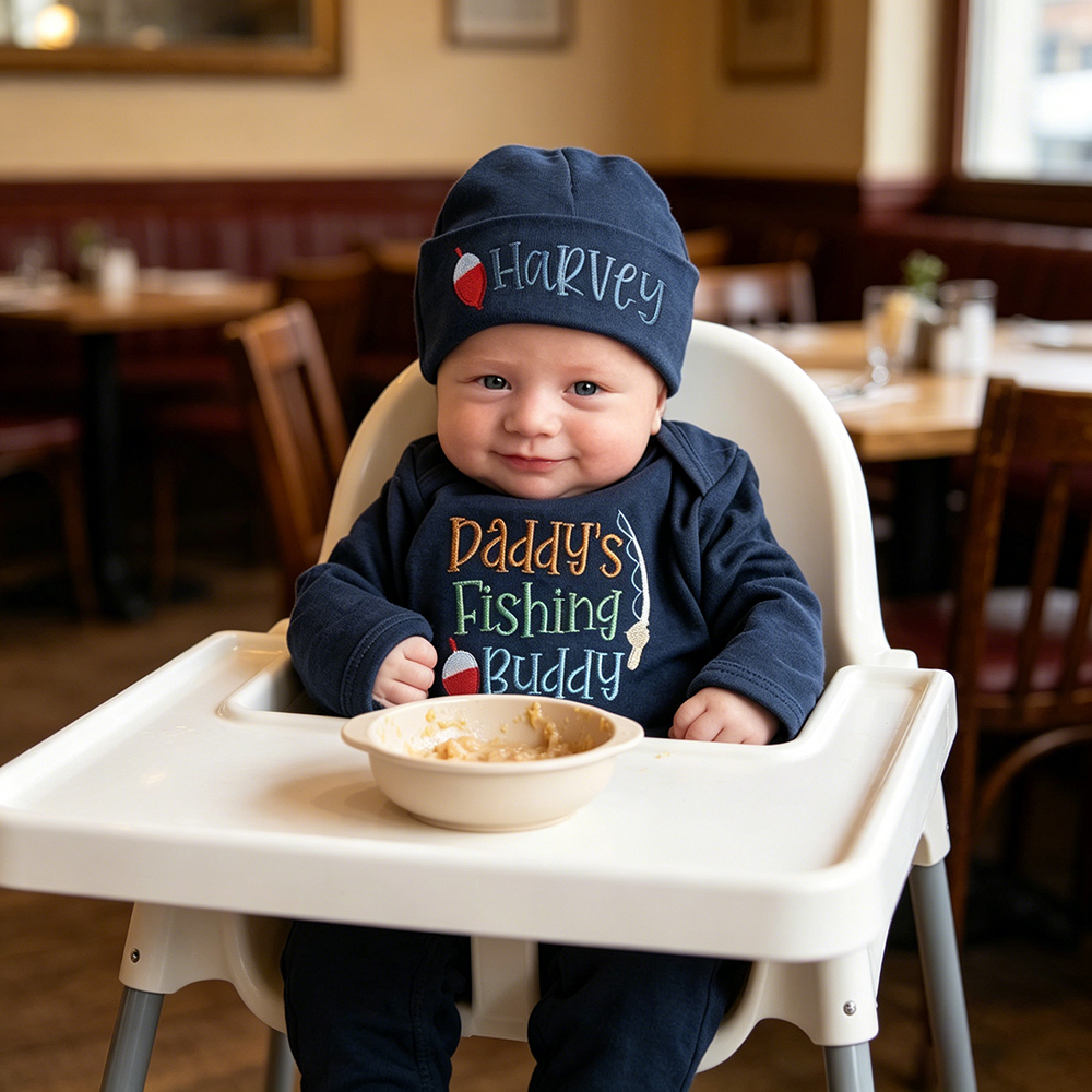 Personalized Embroidery Daddy's Fishing Buddy Romper and Hat Set | CWBaby481