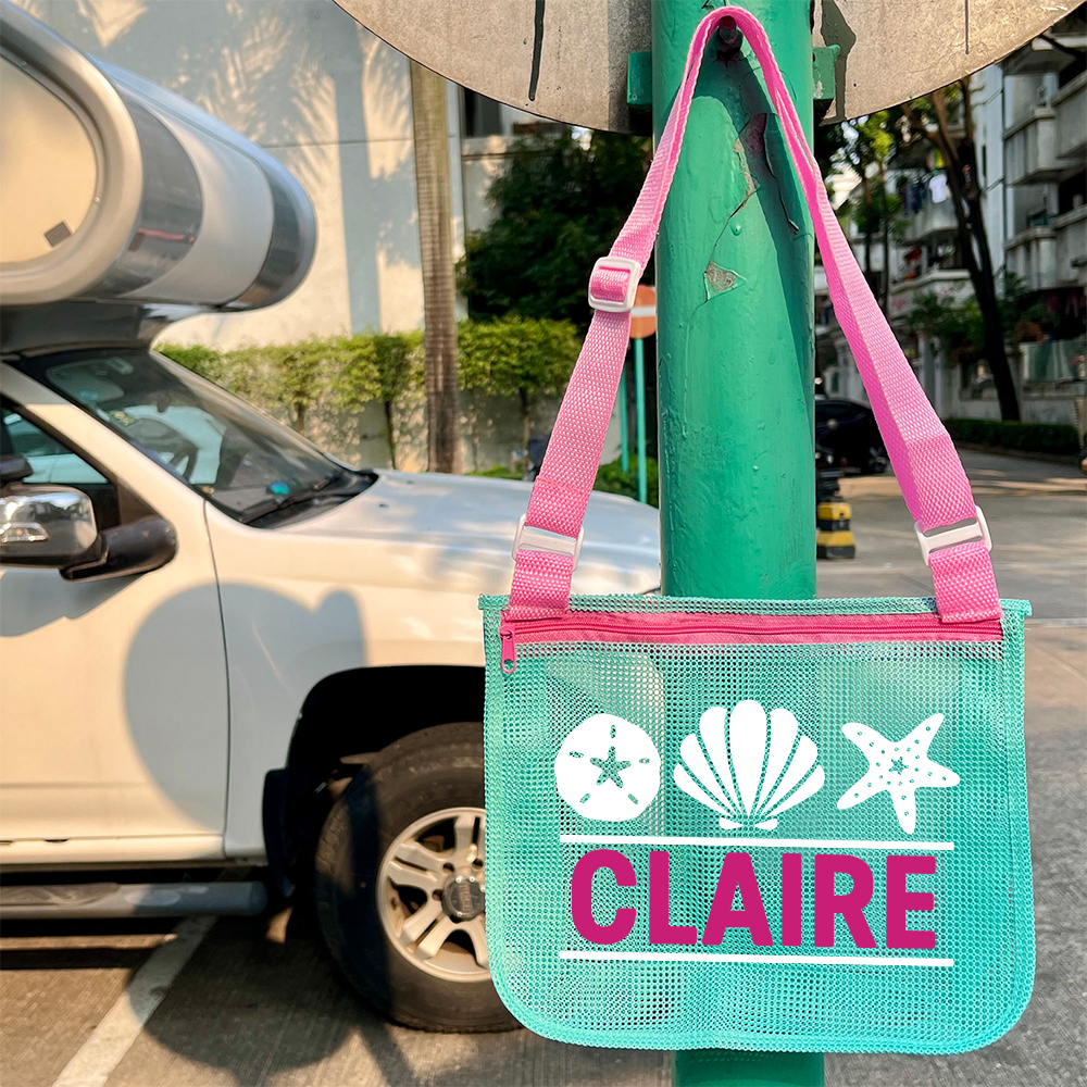 Personalized Seashell Zipper Mesh Beach Bag | CWBeach0102