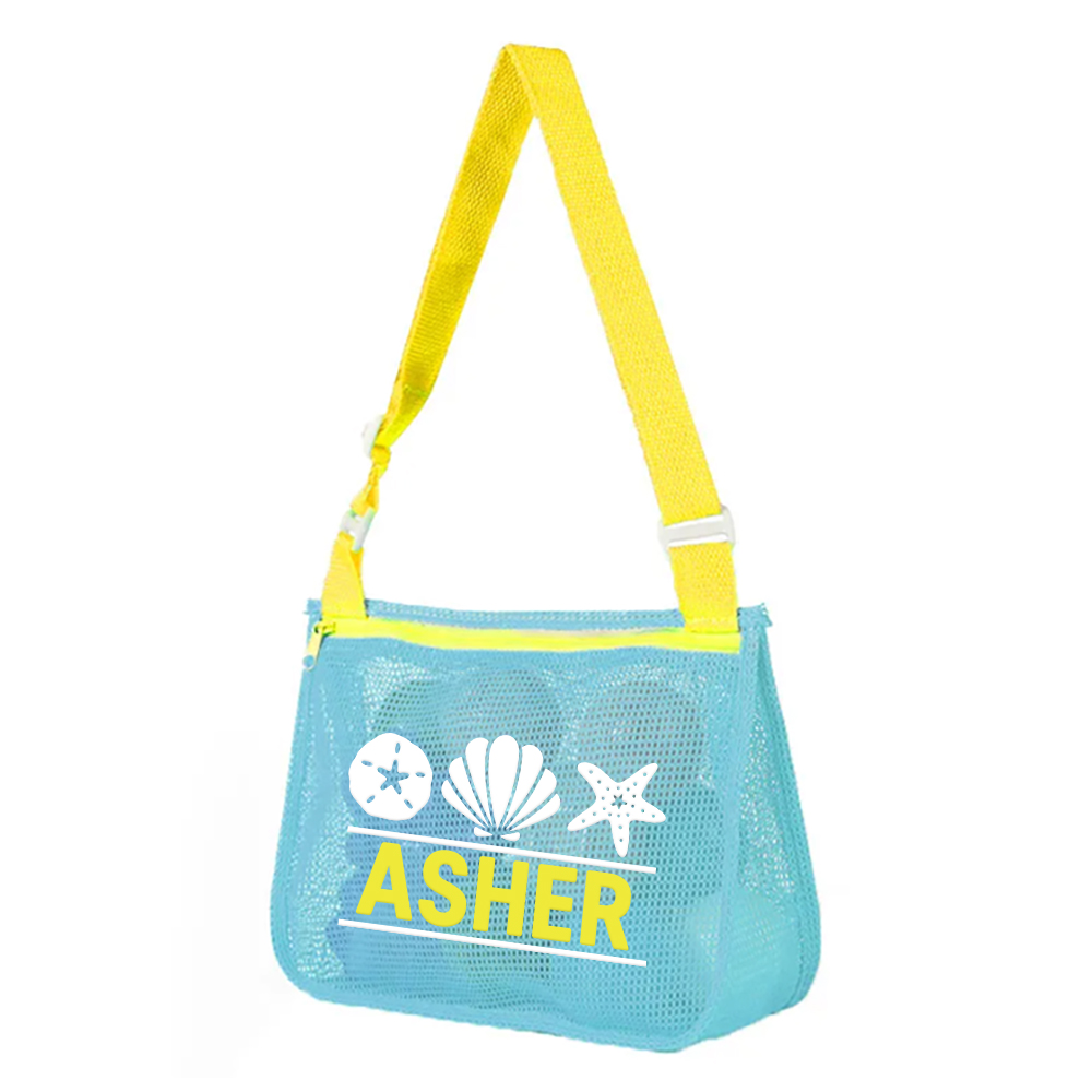 Personalized Seashell Zipper Mesh Beach Bag | CWBeach0102