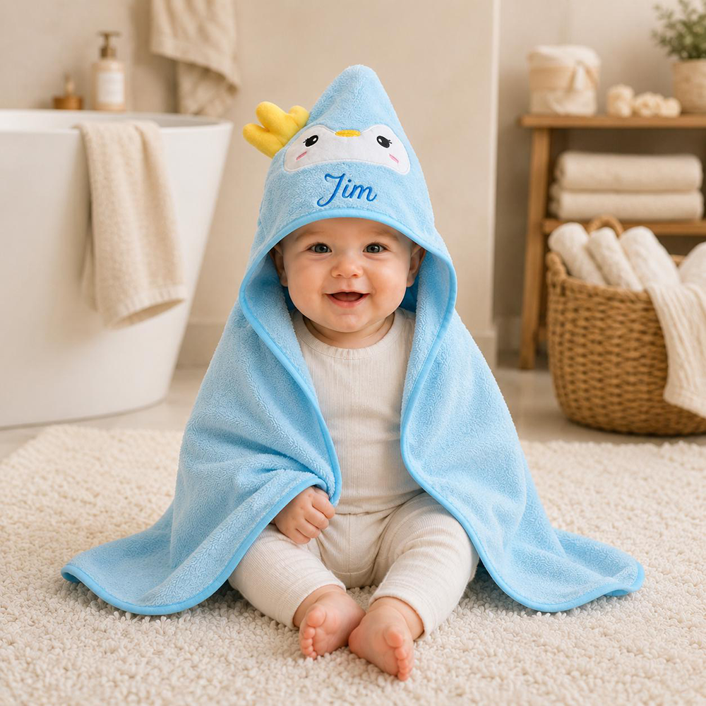 Personalized Embroidered Baby Animal Hooded Towel  | CWBaby502