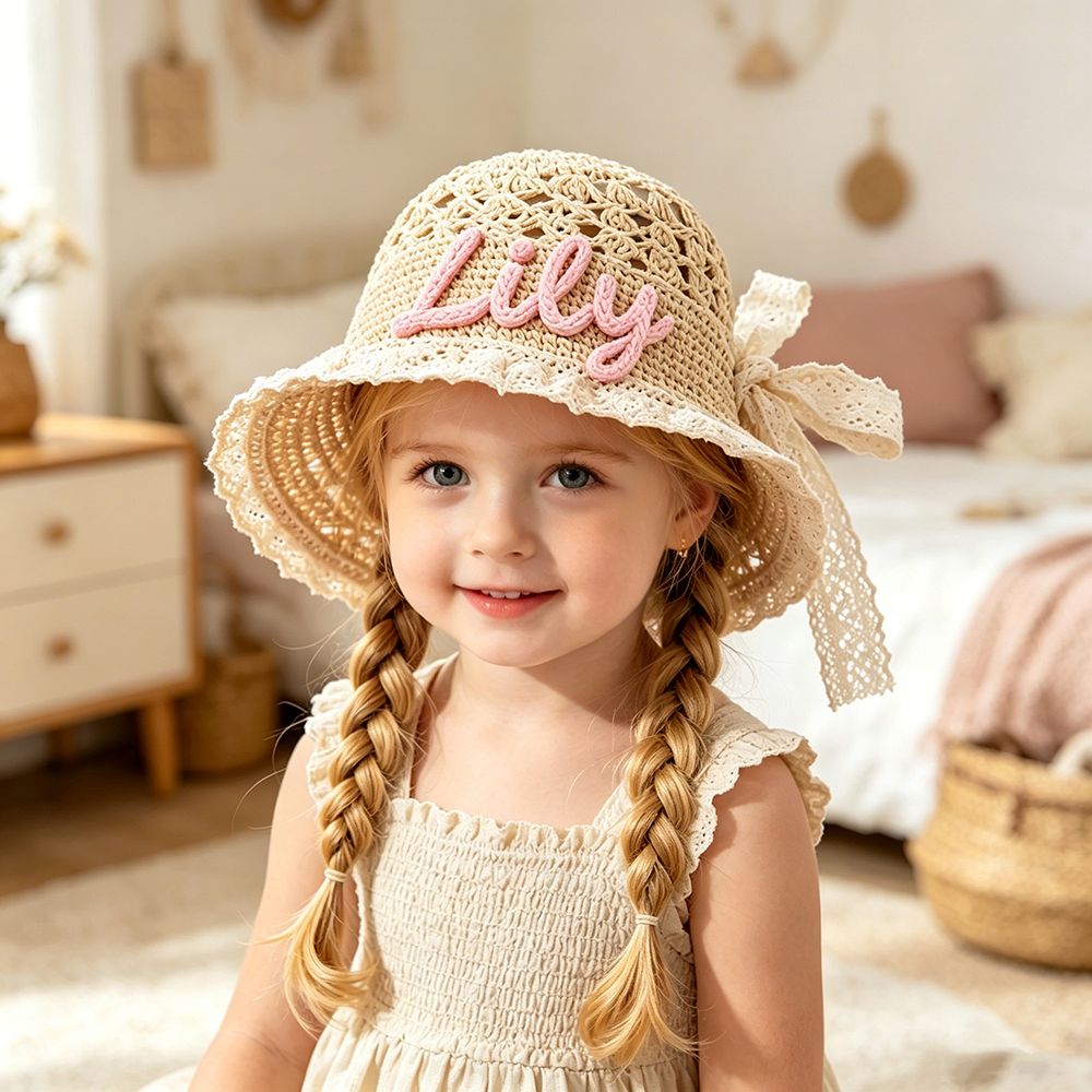 Personalized Hand Embroidered Crochet Straw Sun Hat | CWBeach248