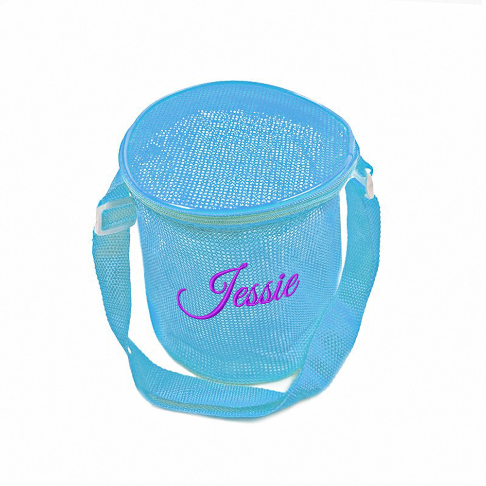 Personalized Embroidery Seashell Zipper Mesh Beach Bucket | CWBeach114