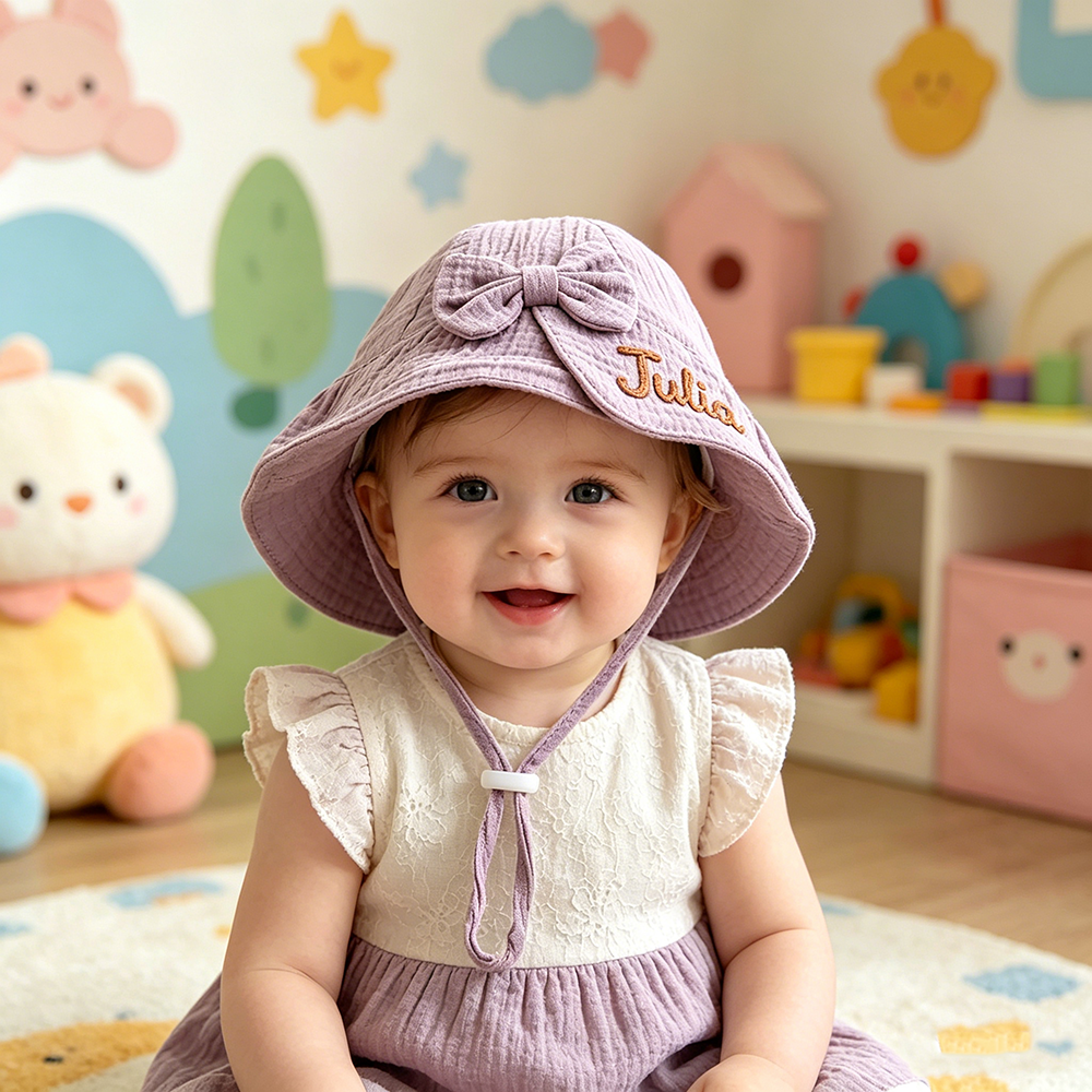 Personalized Hand Embroidered Baby Summer Bow Hat | CWBeach247