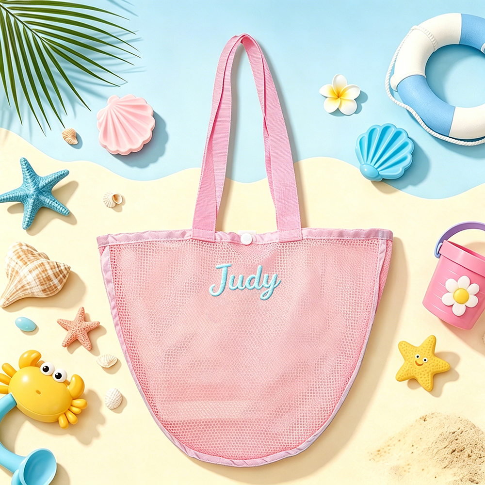Personalized Embroidered Seashell Zipper Mesh Beach Bag | CWBeach249