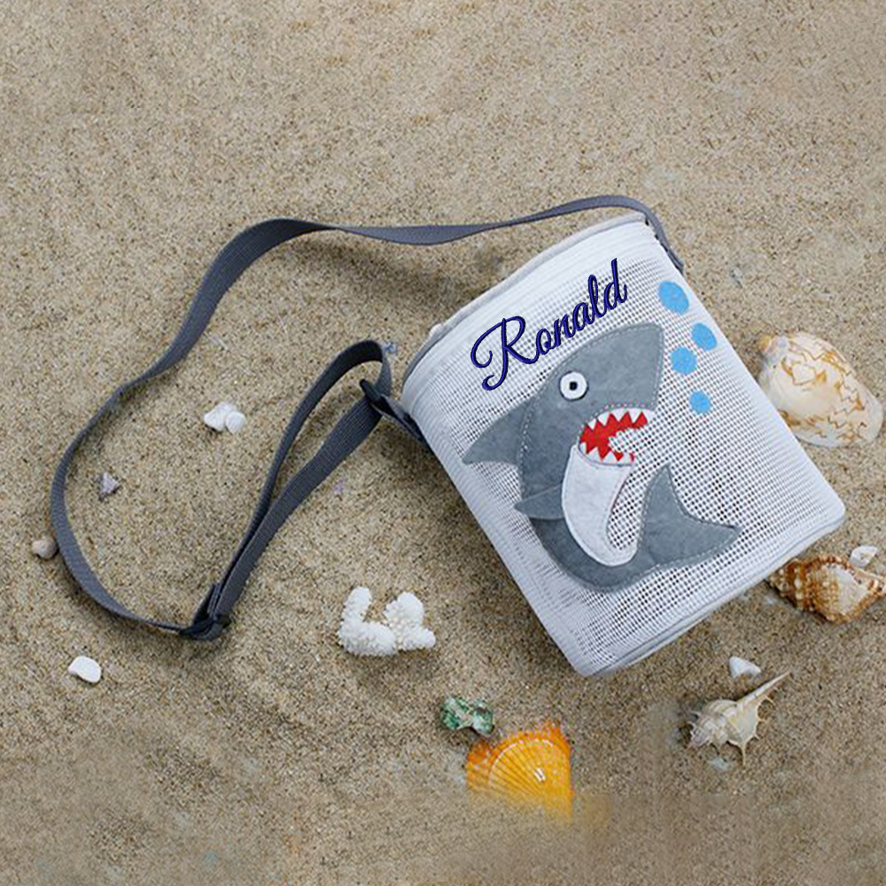 Personalized Embroidery Ocean Seashell Zipper Mesh Beach Bucket | CWBeach115