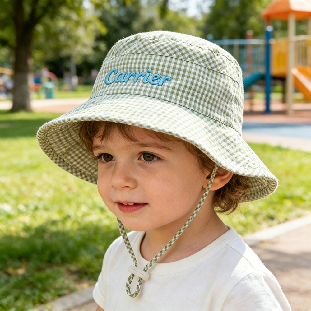 Personalized Embroidery Colourful Gingham Kids Bucket Hat | CWBeach250