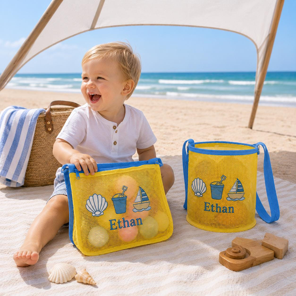 Personalized Embroidered Kids Mesh Beach Bag Set | CWBeach251