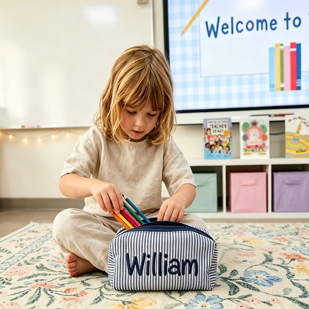 Personalized Embroidered Kids Colorful Stripe Pencil Case | CWPack371